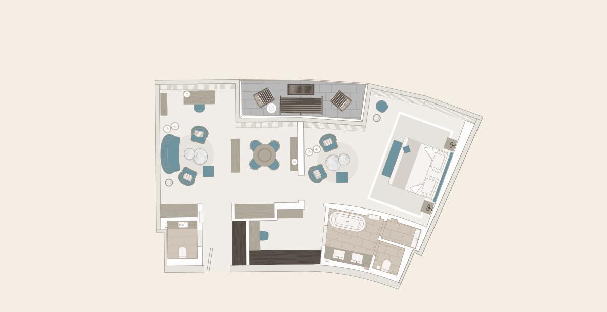 The Fontenay Хамбург Стая снимка Floorplan of a typical suite